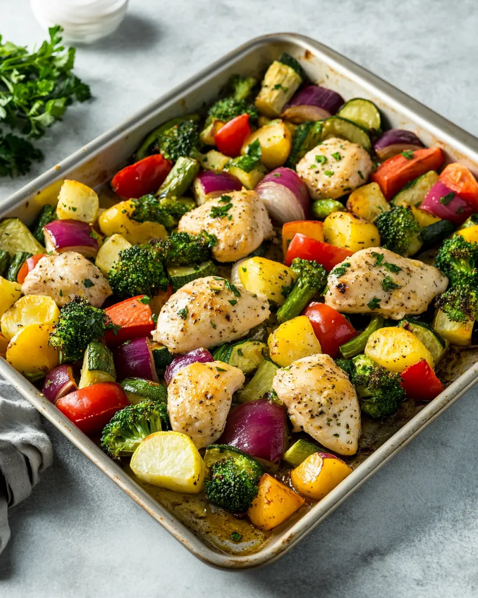 Healthy 15 Minute Sheet Pan Garlic Ranch Chicken and Veggies dish photo