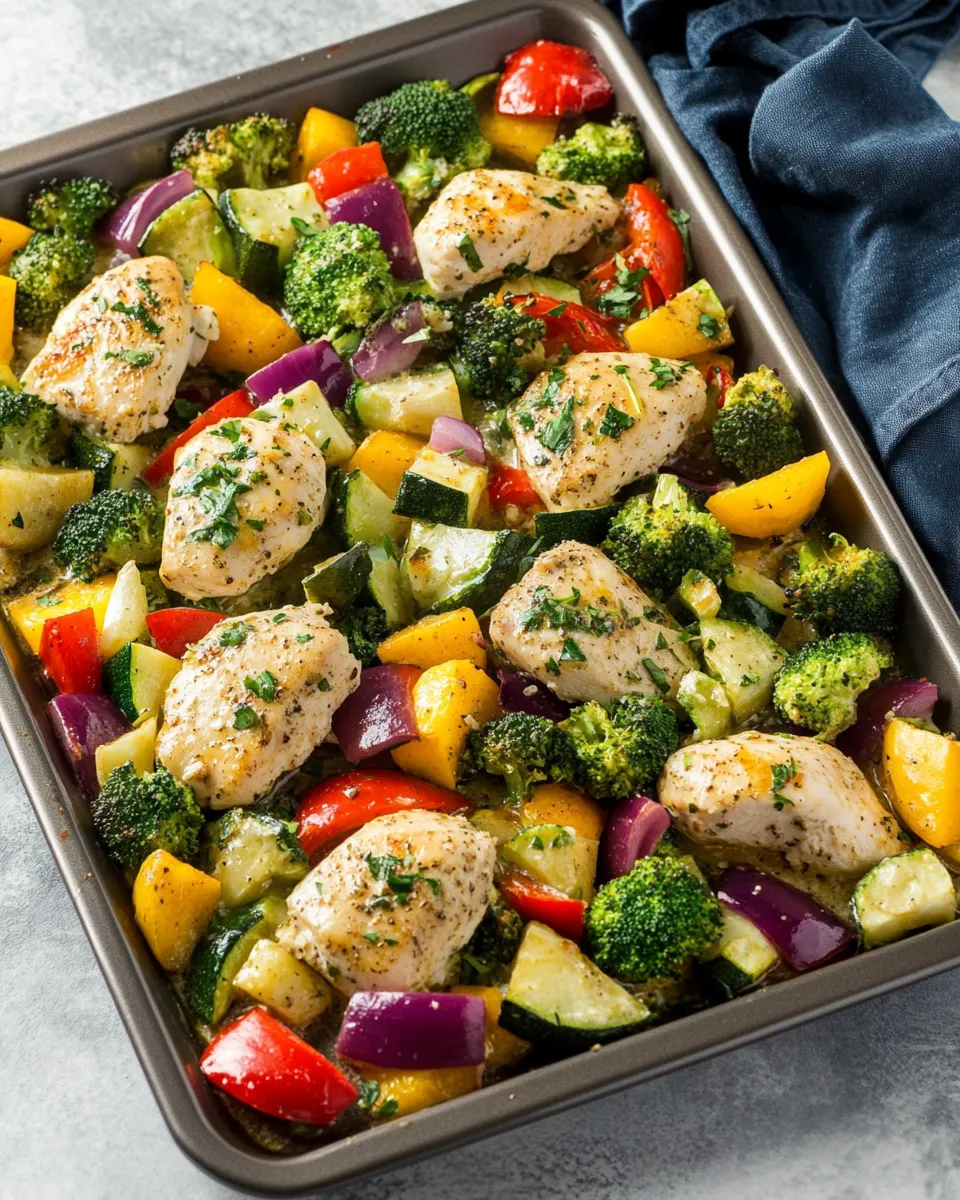 Quick 15 Minute Sheet Pan Garlic Ranch Chicken and Veggies food shot