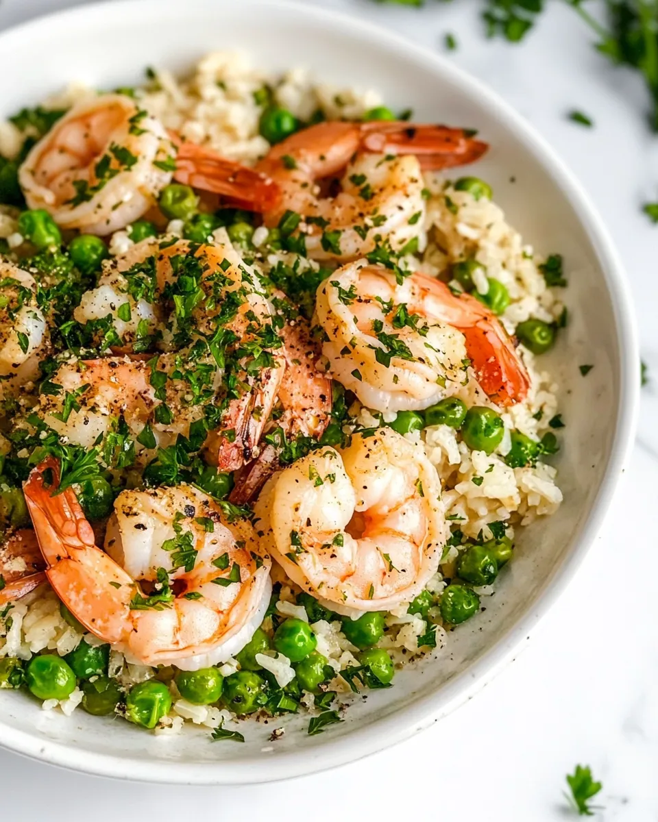 Delicious 30-Minute Shrimp, Peas and Rice plate image