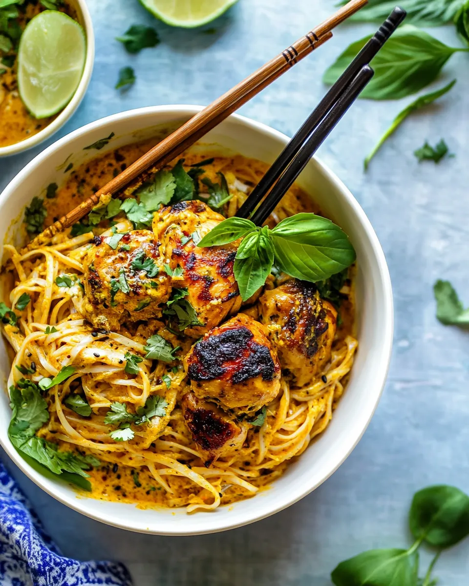 Healthy 30 Minute Creamy Thai Turmeric Chicken and Noodles. dish photo
