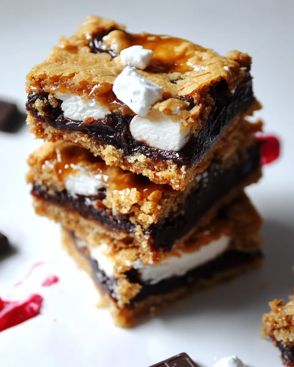 Easy 5 Ingredient Caramelized Smores Cookie Bars food shot