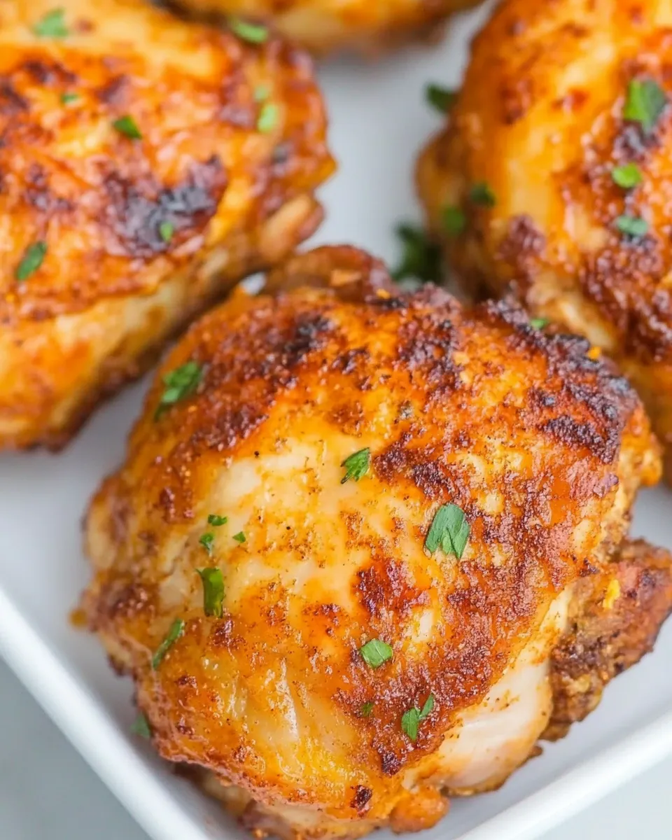 Easy Air Fryer Crispy Chicken Thighs food shot