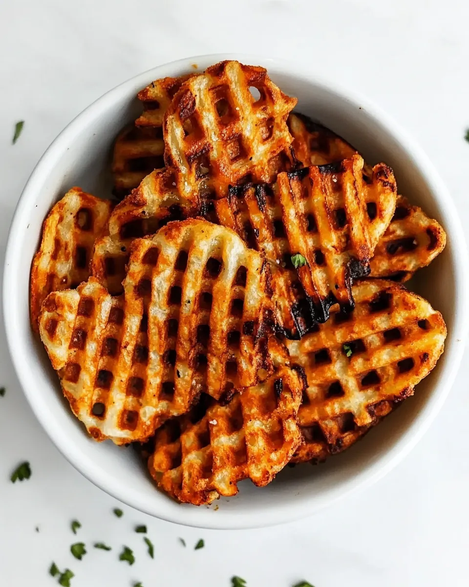 Delicious Air Fryer Frozen Waffle Fries food shot