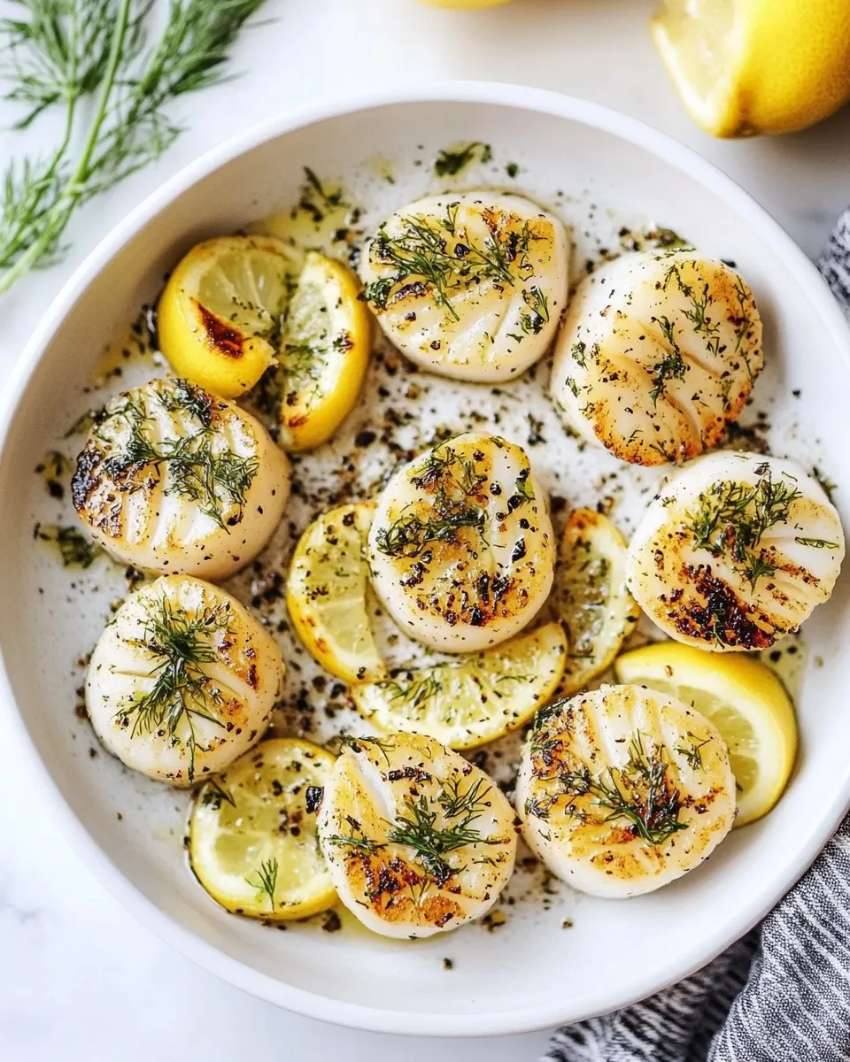 Easy Air Fryer Lemon Dill Scallops food shot