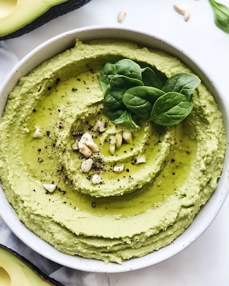 Delicious Avocado Hummus with Spinach plate image