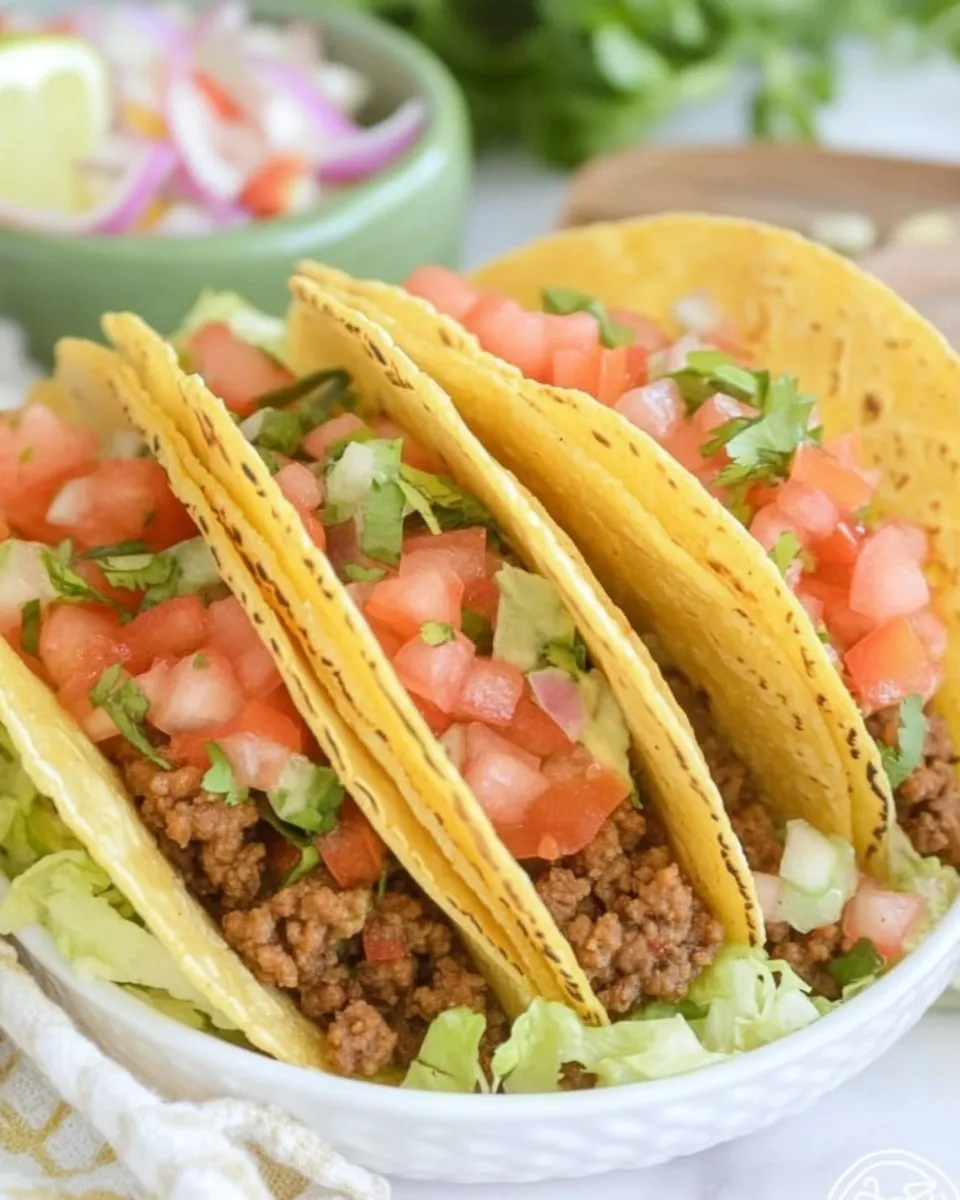 Delicious Baked Crispy Ground Beef Tacos food shot