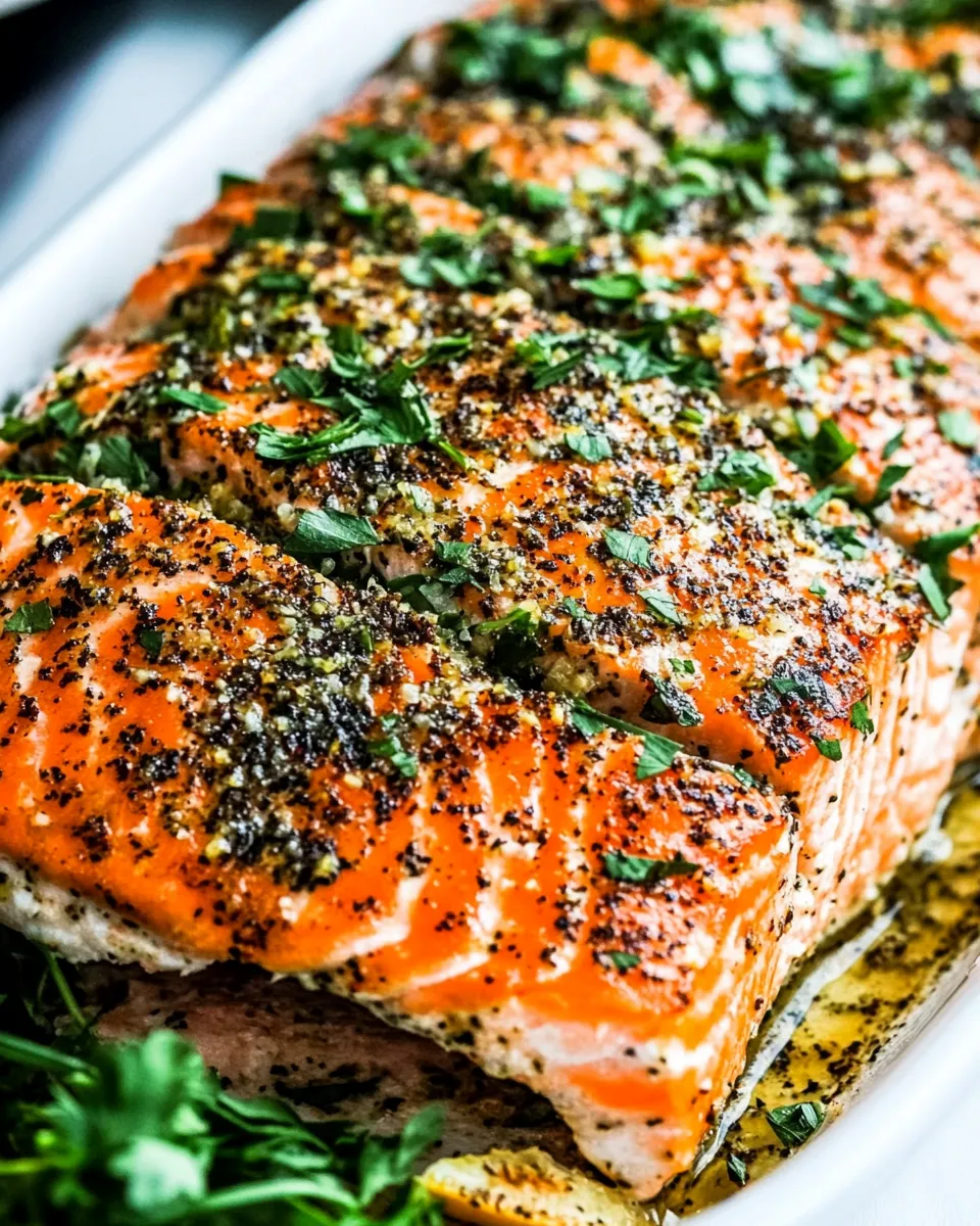 Delicious Baked Lemon Pepper Salmon food shot