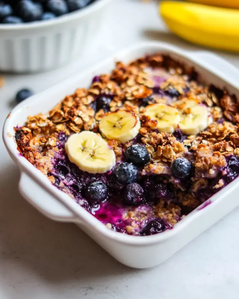 Homemade Baked Oatmeal with Blueberries and Bananas recipe photo