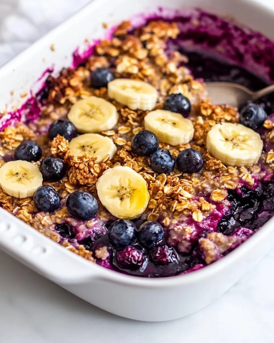 Easy Baked Oatmeal with Blueberries and Bananas food shot
