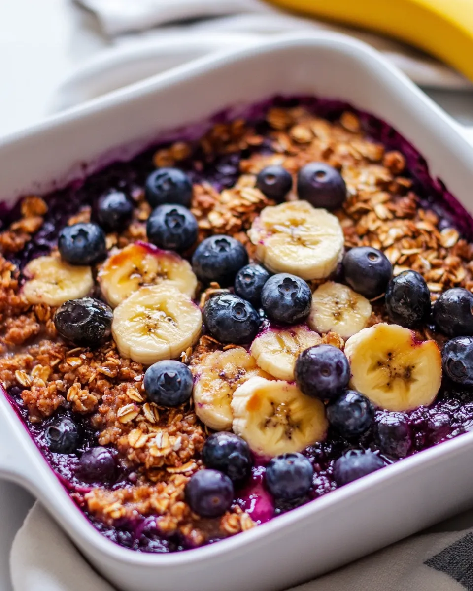 Delicious Baked Oatmeal with Blueberries and Bananas plate image