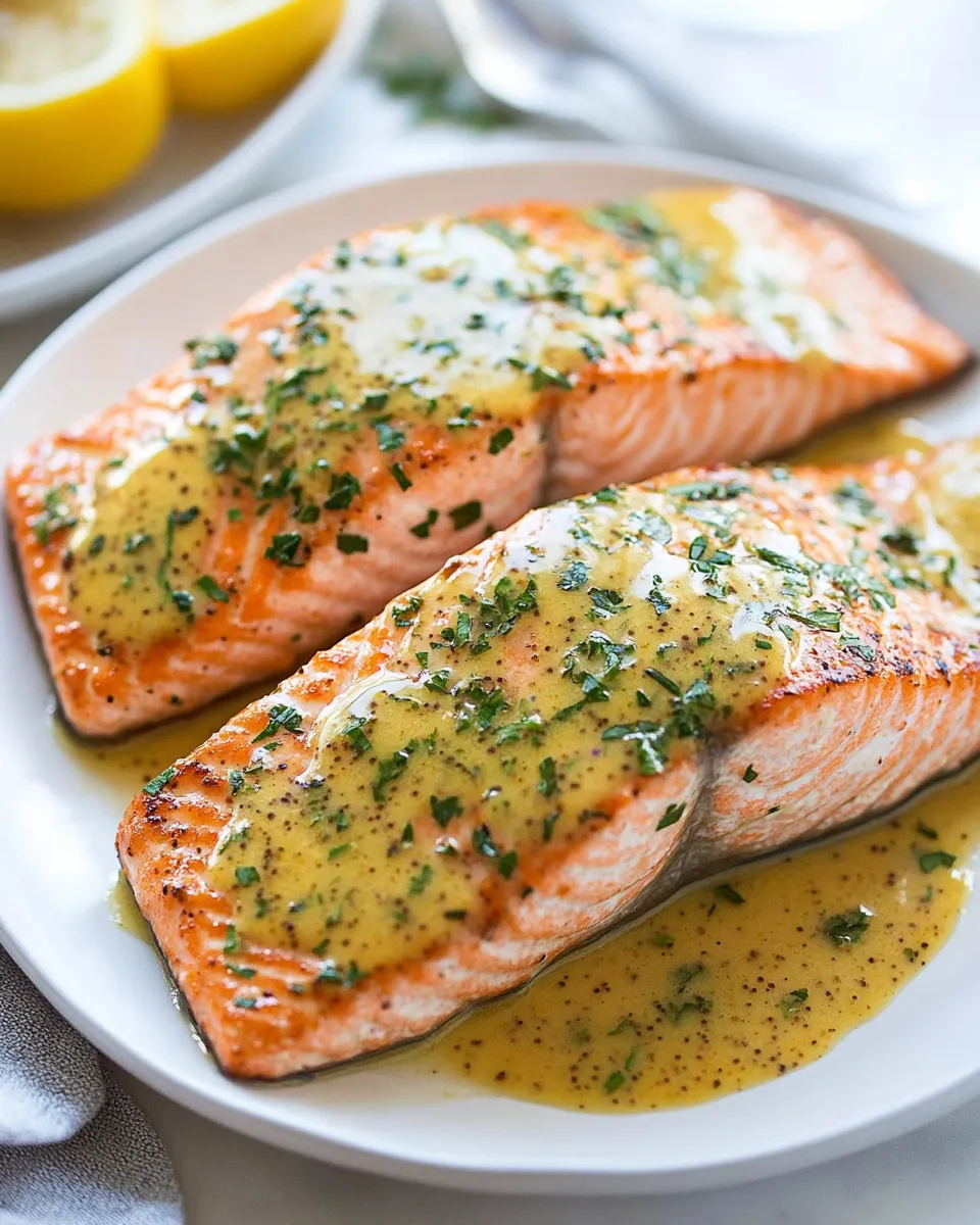 Classic Baked Salmon with Buttery Honey Mustard Sauce image