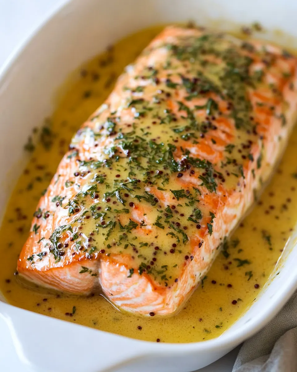 Delicious Baked Salmon with Buttery Honey Mustard Sauce dish photo