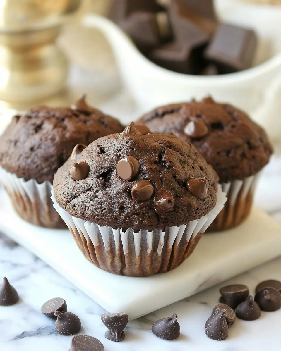 Classic Bakery Style Double Chocolate Muffins Recipe image