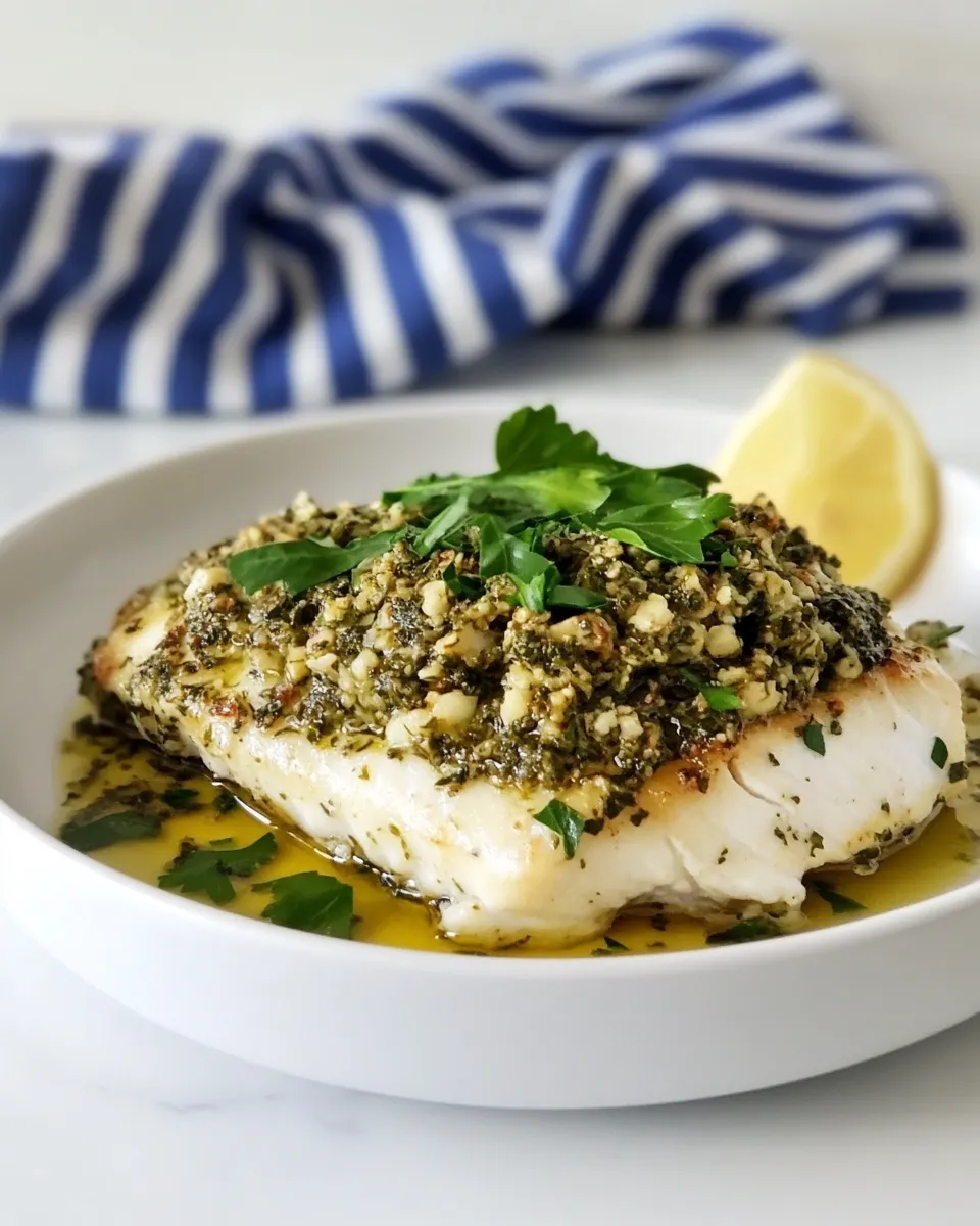 Delicious Basil Tapenade Baked Whitefish dish photo