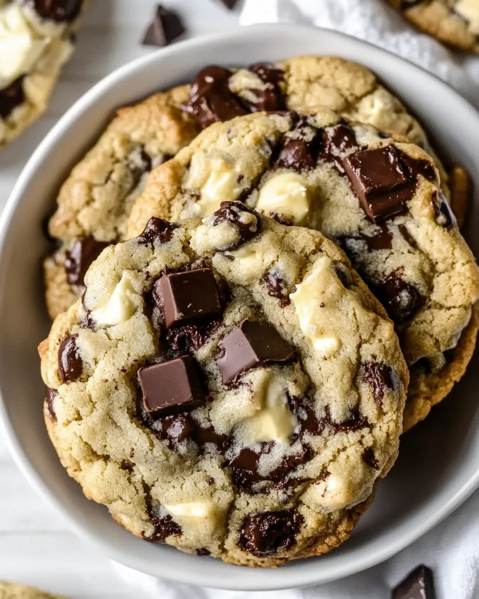 Delicious Black and White Chewy Chocolate Chunk Cookies plate image