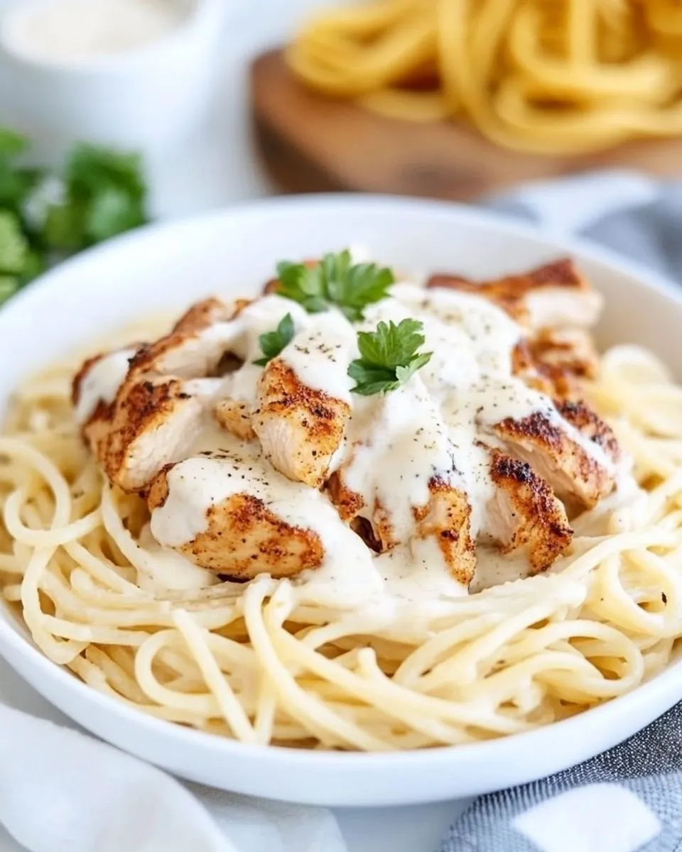 Easy Blackened Chicken Alfredo Pasta dish photo