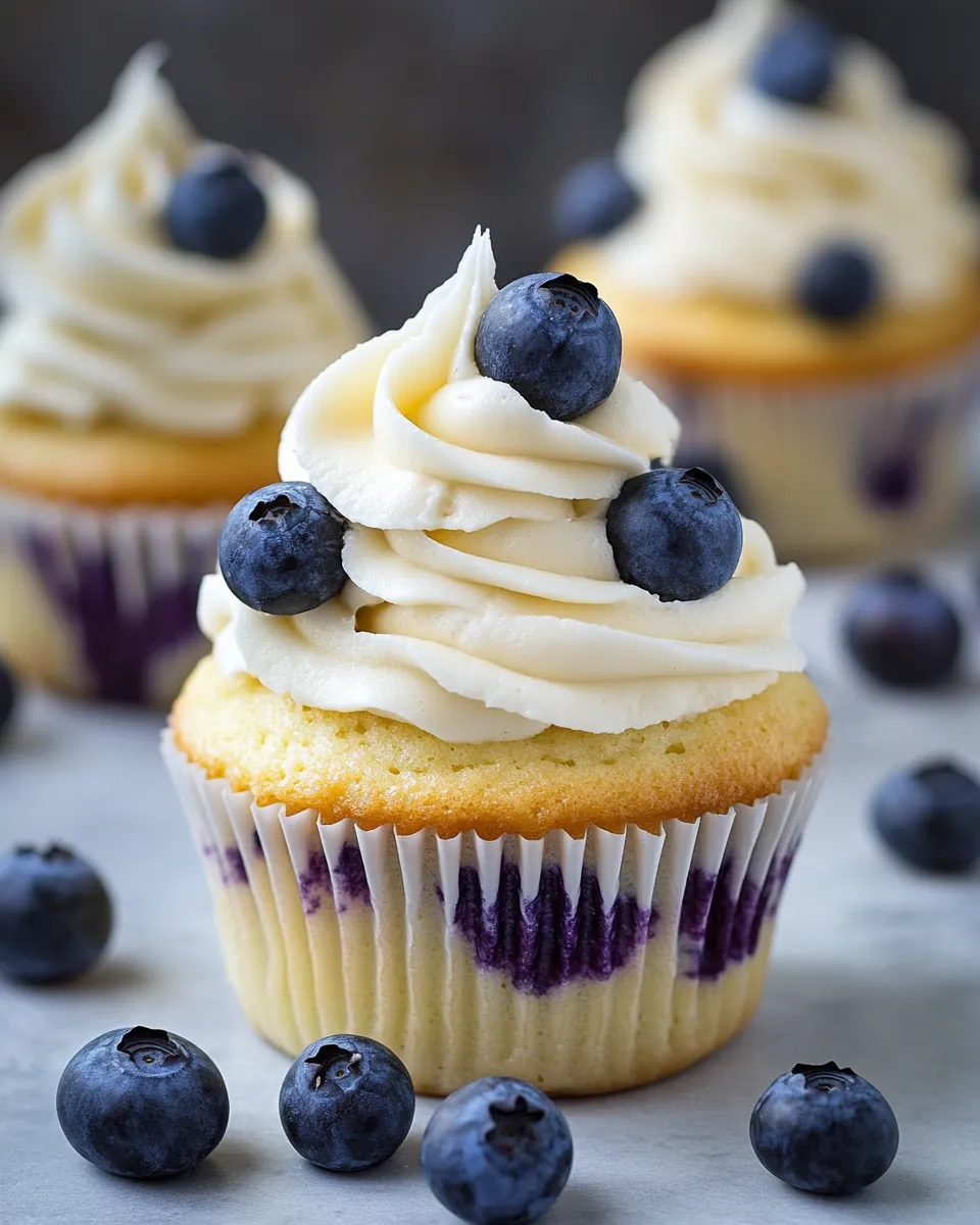 Homemade Blueberry Cupcakes with Cream Cheese Frosting photo