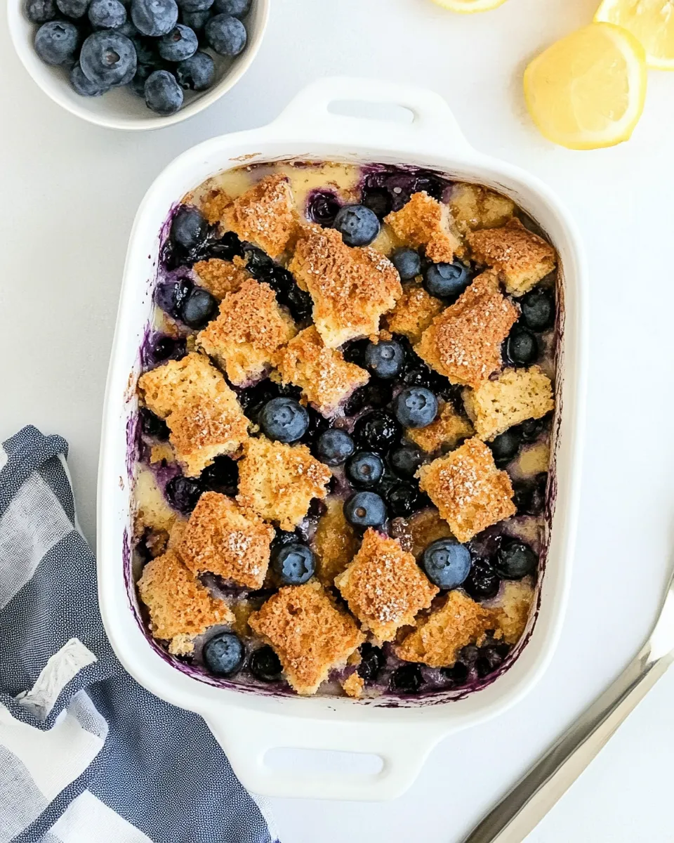 Delicious Blueberry Lemon Bread Pudding food shot