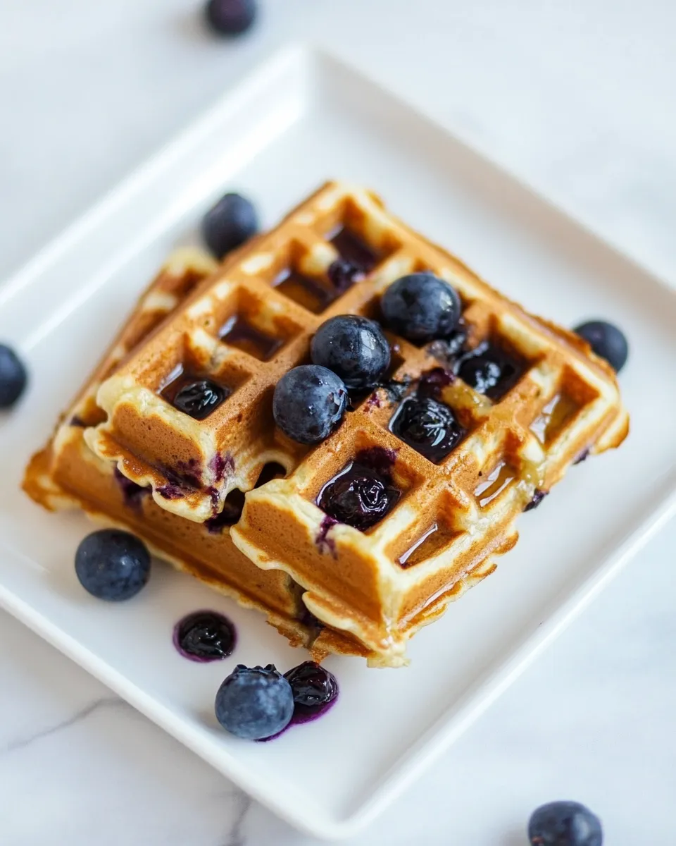 Easy Blueberry Protein Waffles food shot