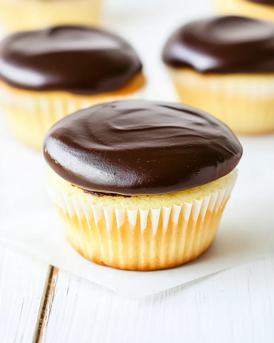 Easy Boston Cream Cupcakes food shot