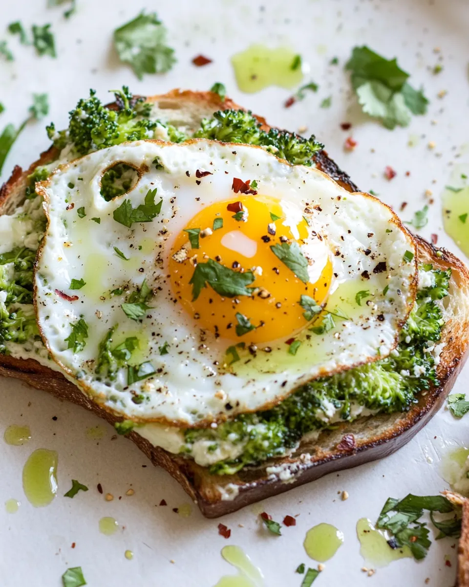 Delicious Broccoli Melt with Fried Egg plate image