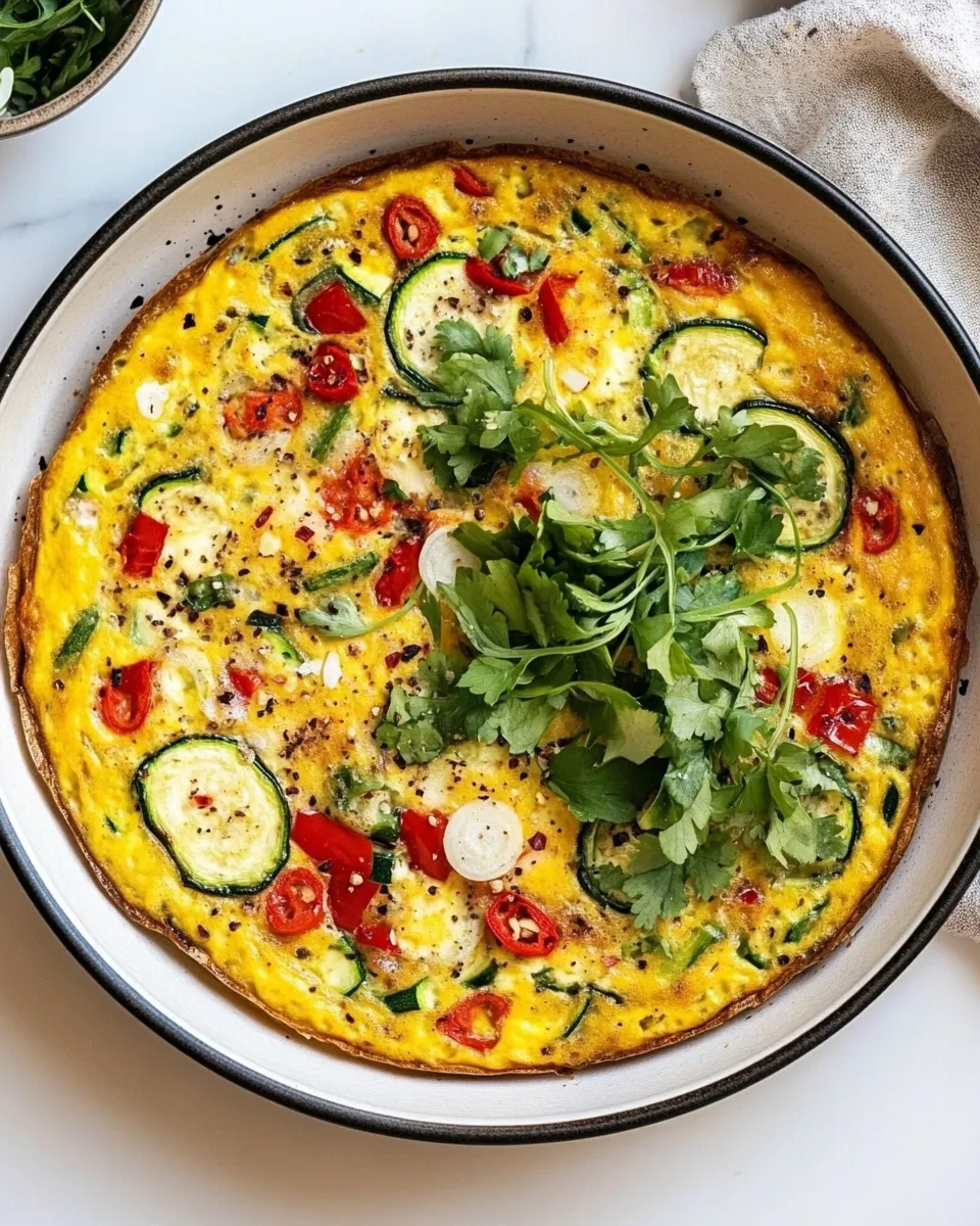 Delicious Caramelized Onion, Red Pepper and Zucchini Frittata shot