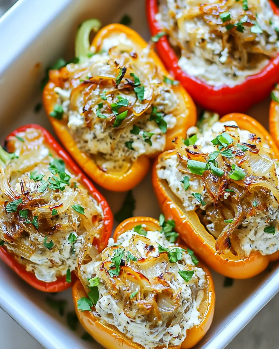 Homemade Caramelized Onion and Cream Cheese Stuffed Peppers recipe photo