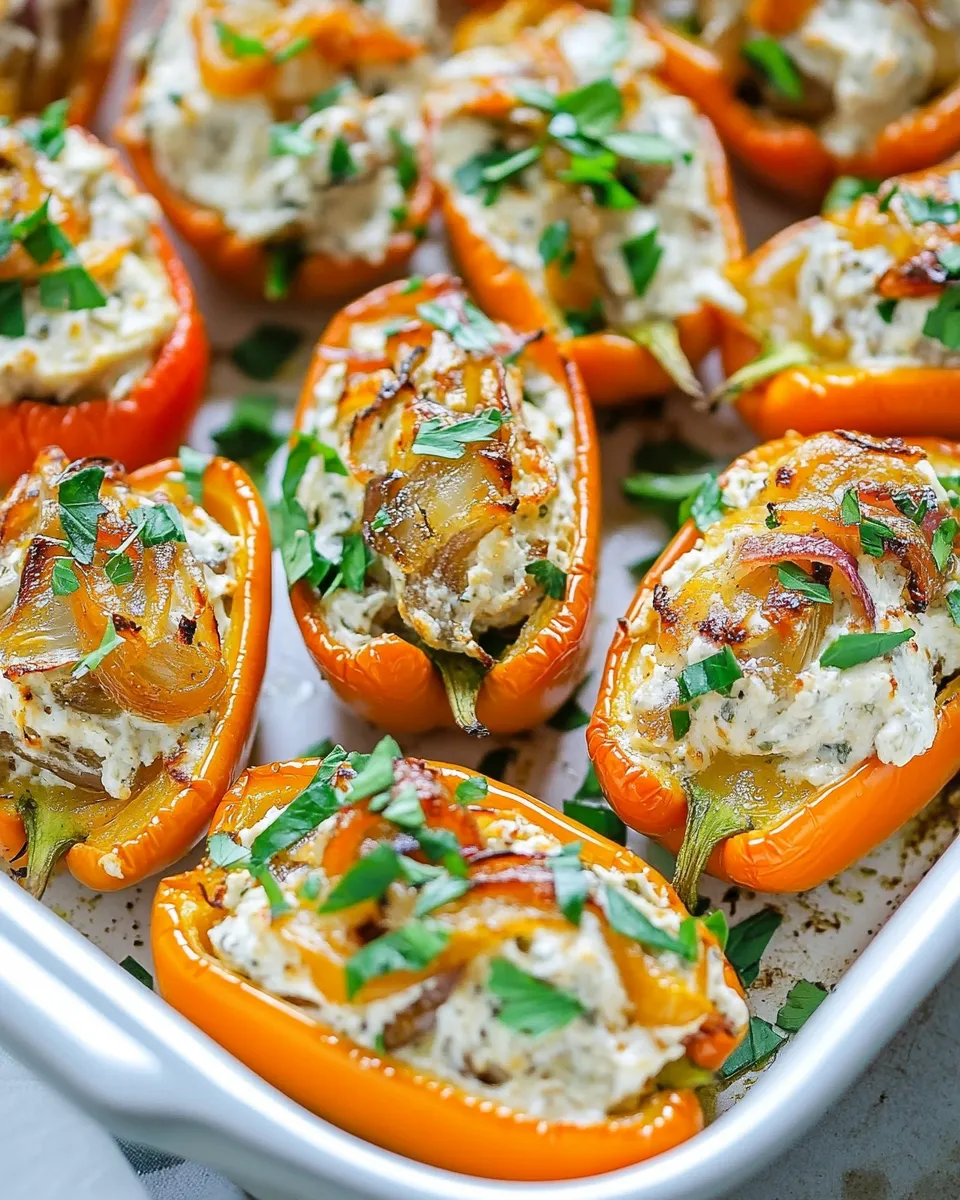 Easy Caramelized Onion and Cream Cheese Stuffed Peppers food shot