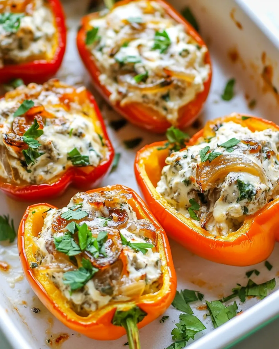 Delicious Caramelized Onion and Cream Cheese Stuffed Peppers plate image