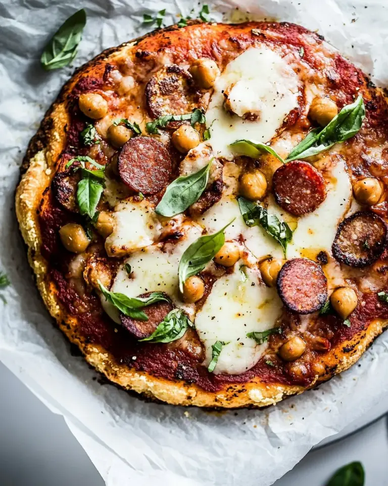 Homemade Cauliflower Crust Pizza with Chickpea Pepperoni. recipe photo