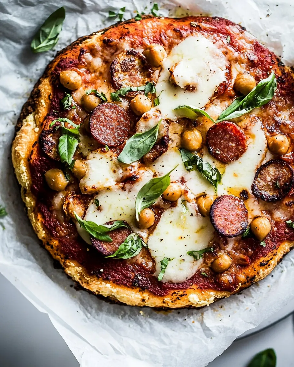 Homemade Cauliflower Crust Pizza with Chickpea Pepperoni. recipe photo