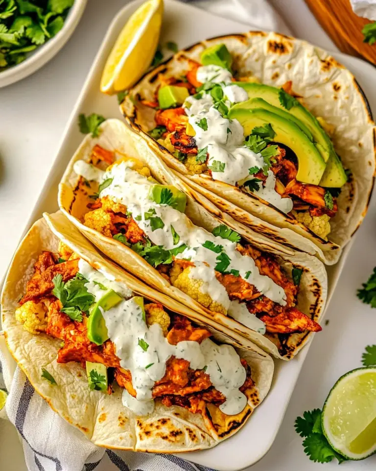 Homemade Cauliflower Tinga Tacos with Avocado Crema recipe photo