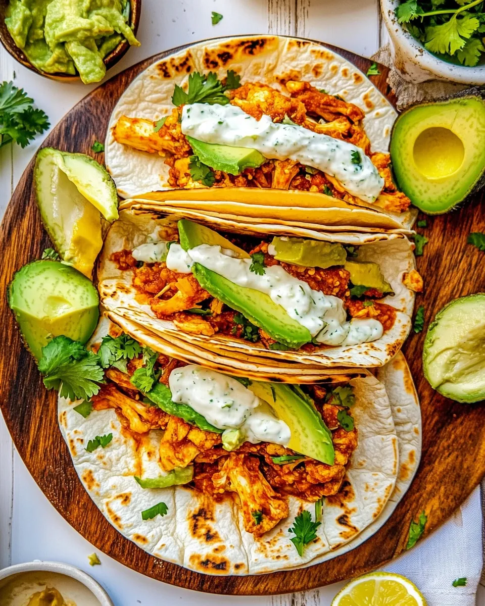 Easy Cauliflower Tinga Tacos with Avocado Crema food shot