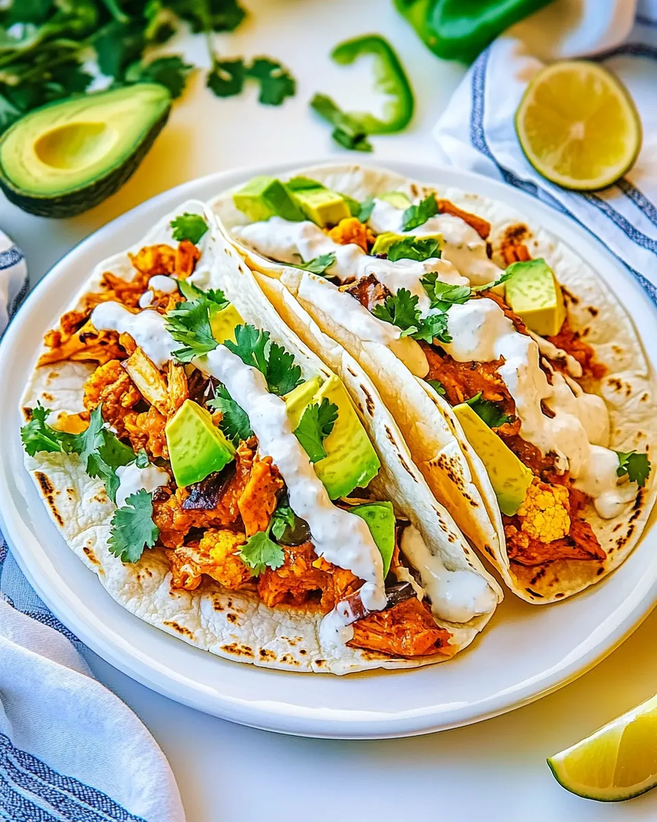Delicious Cauliflower Tinga Tacos with Avocado Crema plate image
