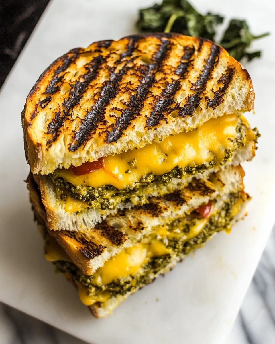 Homemade Cheddar Pesto Panini Melts recipe photo