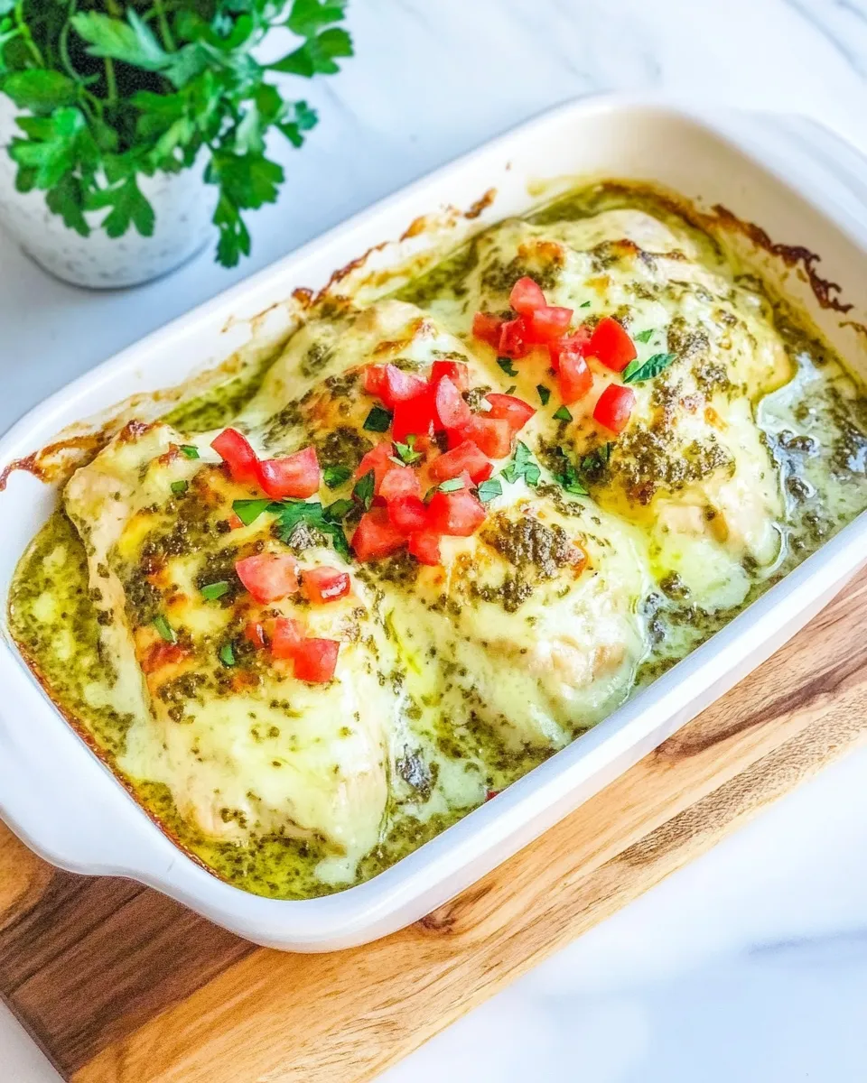 Easy Cheesy Baked Pesto Chicken food shot