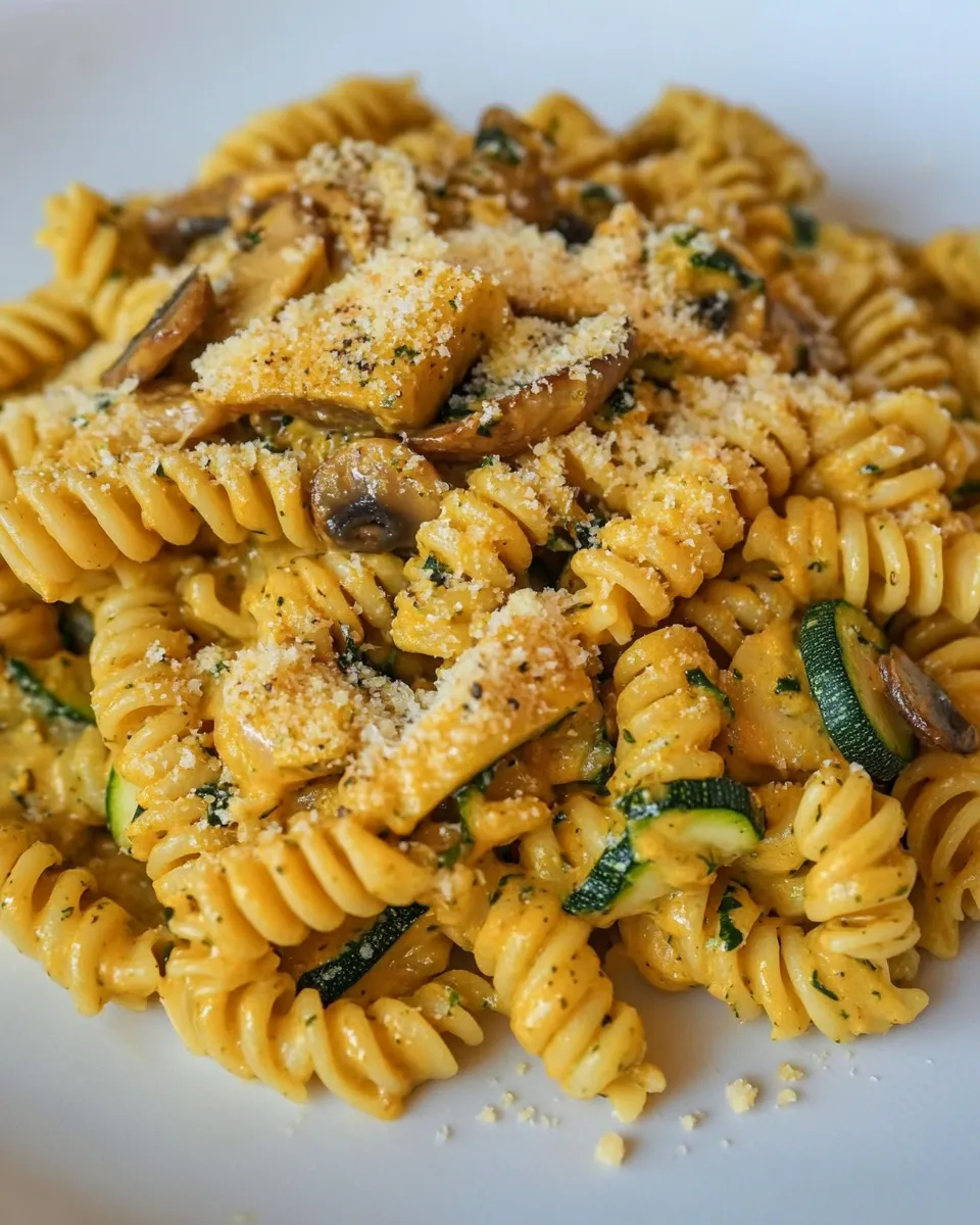 Easy Cheesy Mushroom & Zucchini Pasta food shot