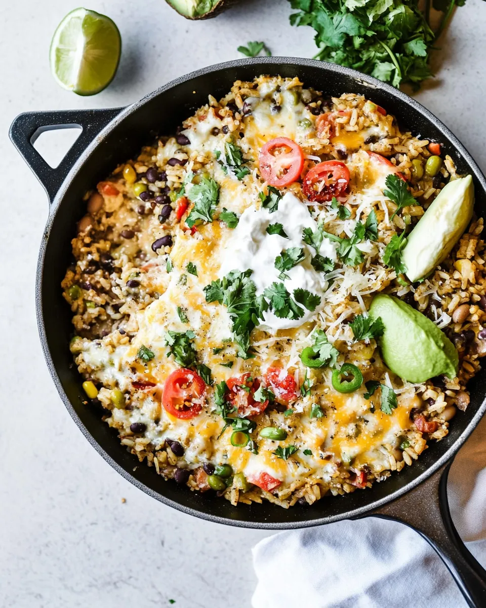 Delicious Cheesy Rice and Bean Skillet plate image