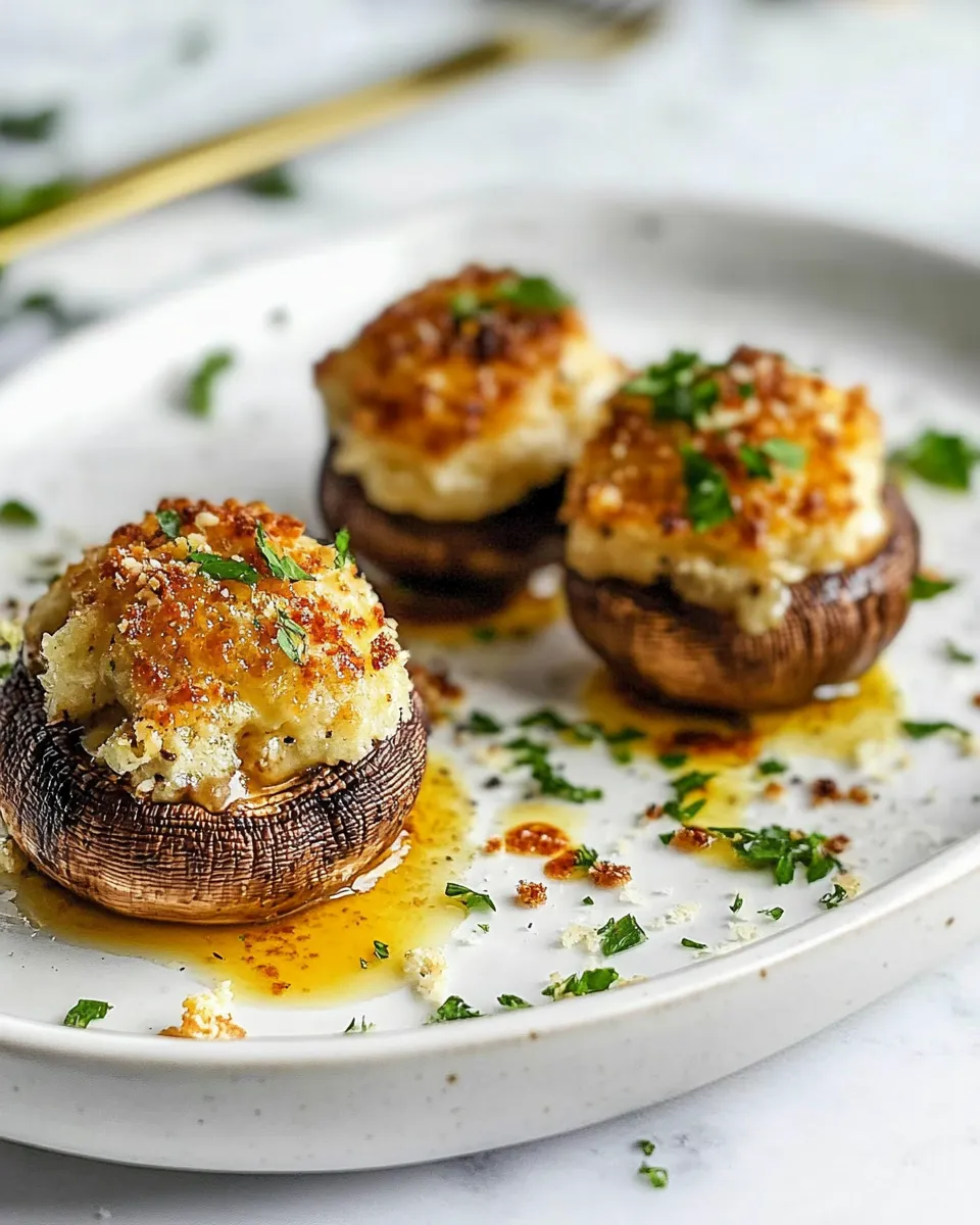 Delicious Cheesy Stuffed Mushrooms food shot