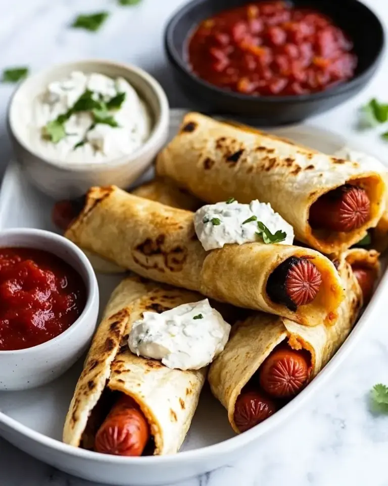 Delicious Cheesy Wrapped Hot Dog Tortilla Taquitos Air Fryer OR Baked food shot