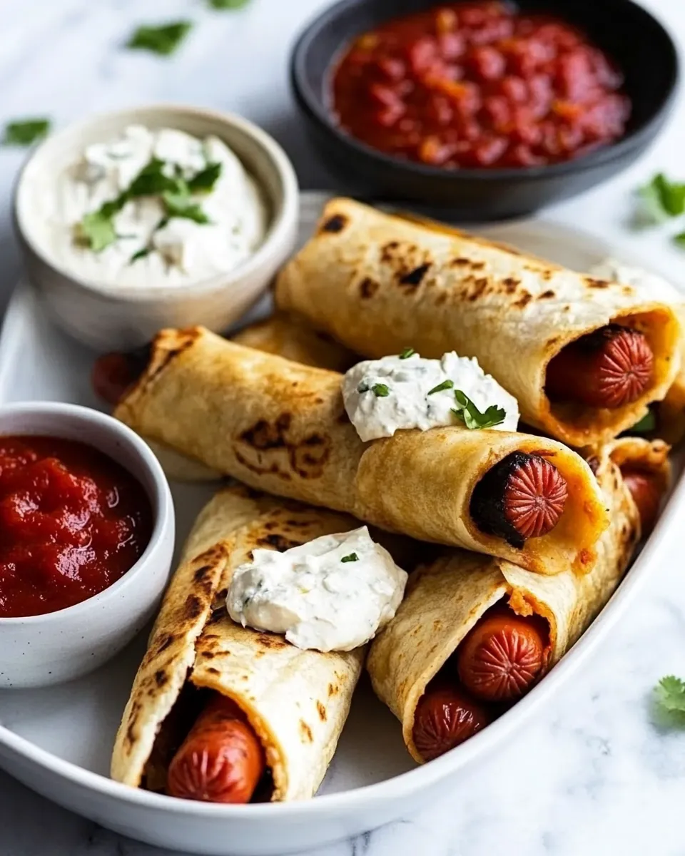 Delicious Cheesy Wrapped Hot Dog Tortilla Taquitos Air Fryer OR Baked food shot