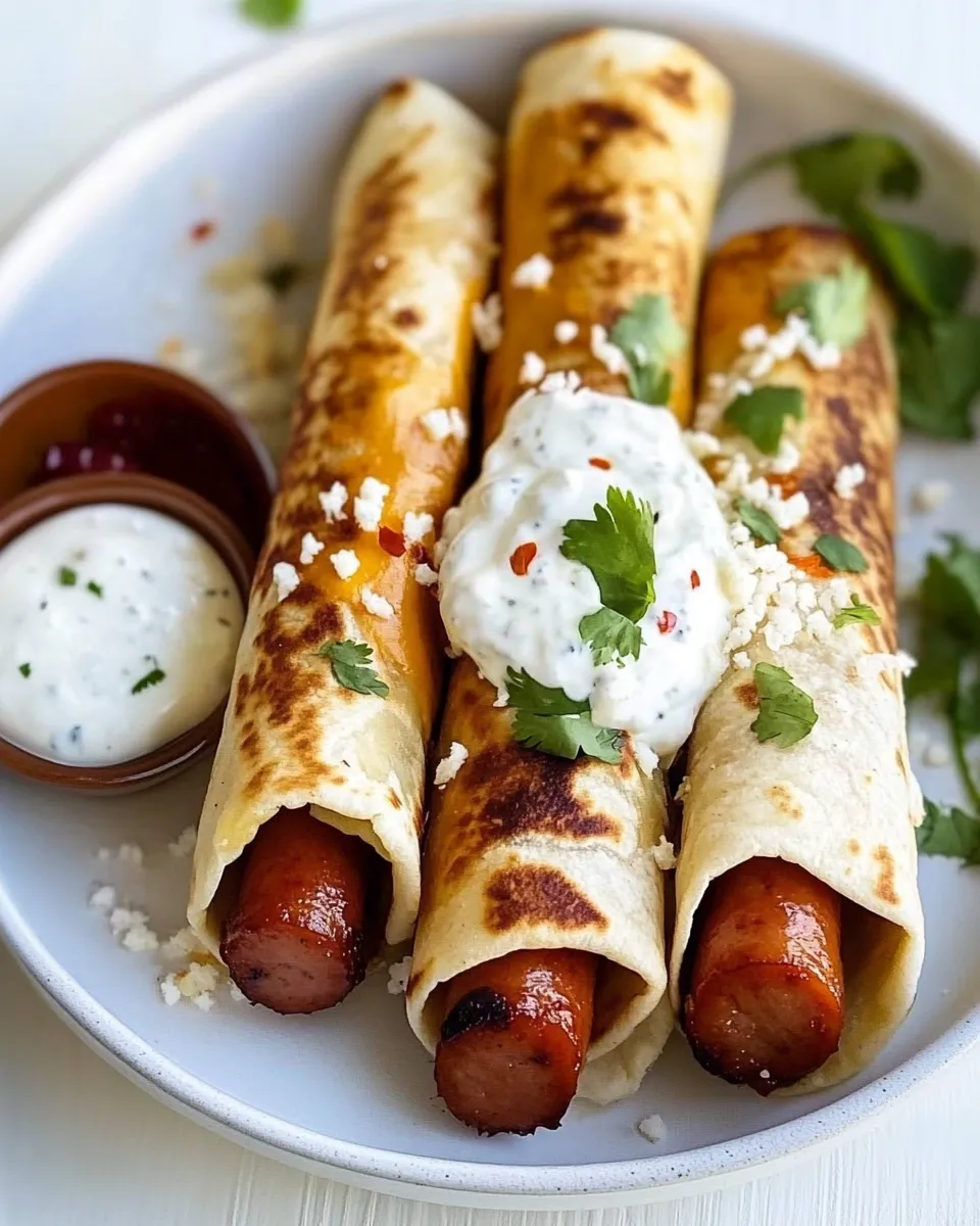 Easy Cheesy Wrapped Hot Dog Tortilla Taquitos Air Fryer OR Baked recipe photo