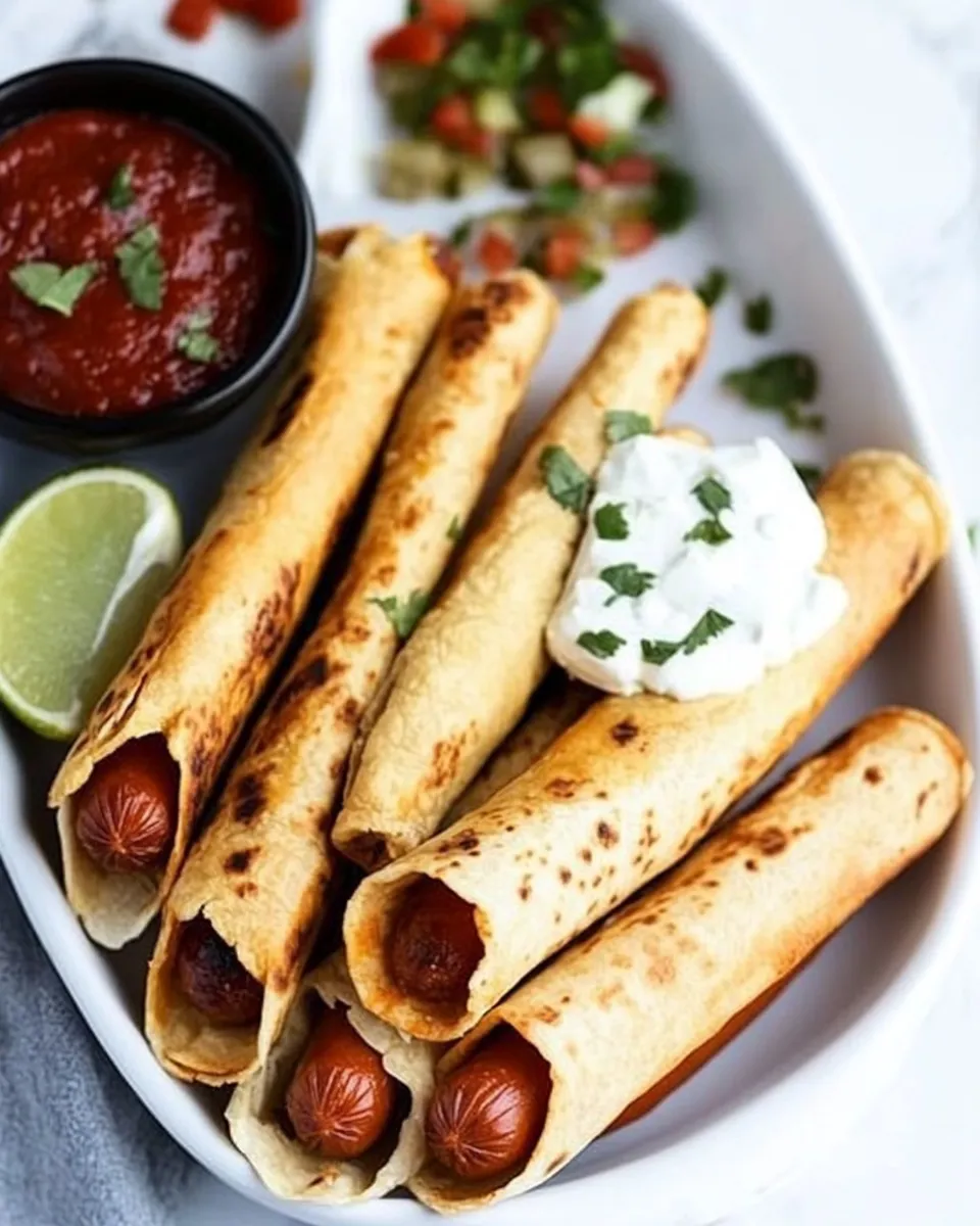 Quick Cheesy Wrapped Hot Dog Tortilla Taquitos Air Fryer OR Baked photo