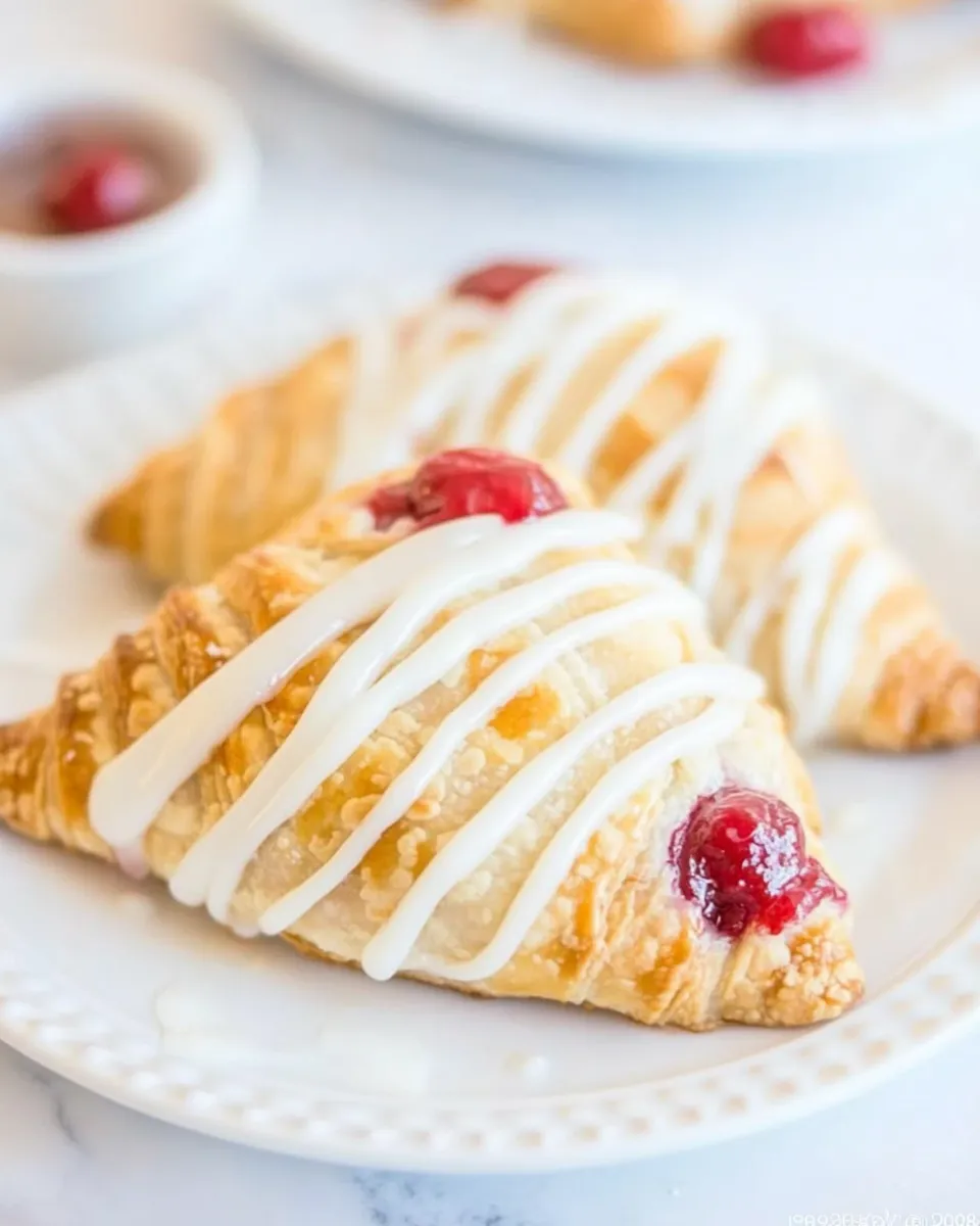 Delicious Cherry and Cream Cheese Turnovers with Vanilla Cream Cheese Glaze food shot