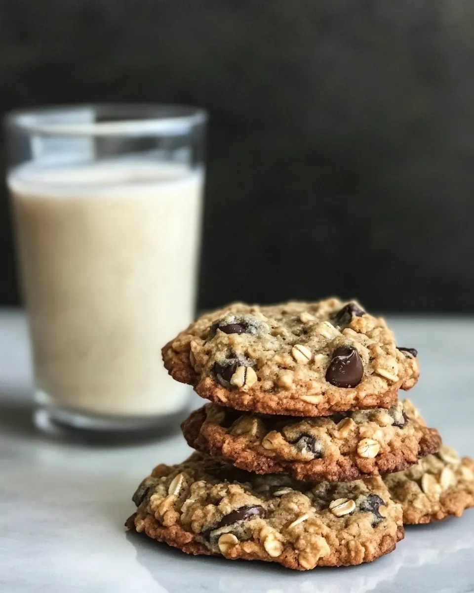 Classic Chewy Chocolate Chip Oatmeal Cookies. food shot