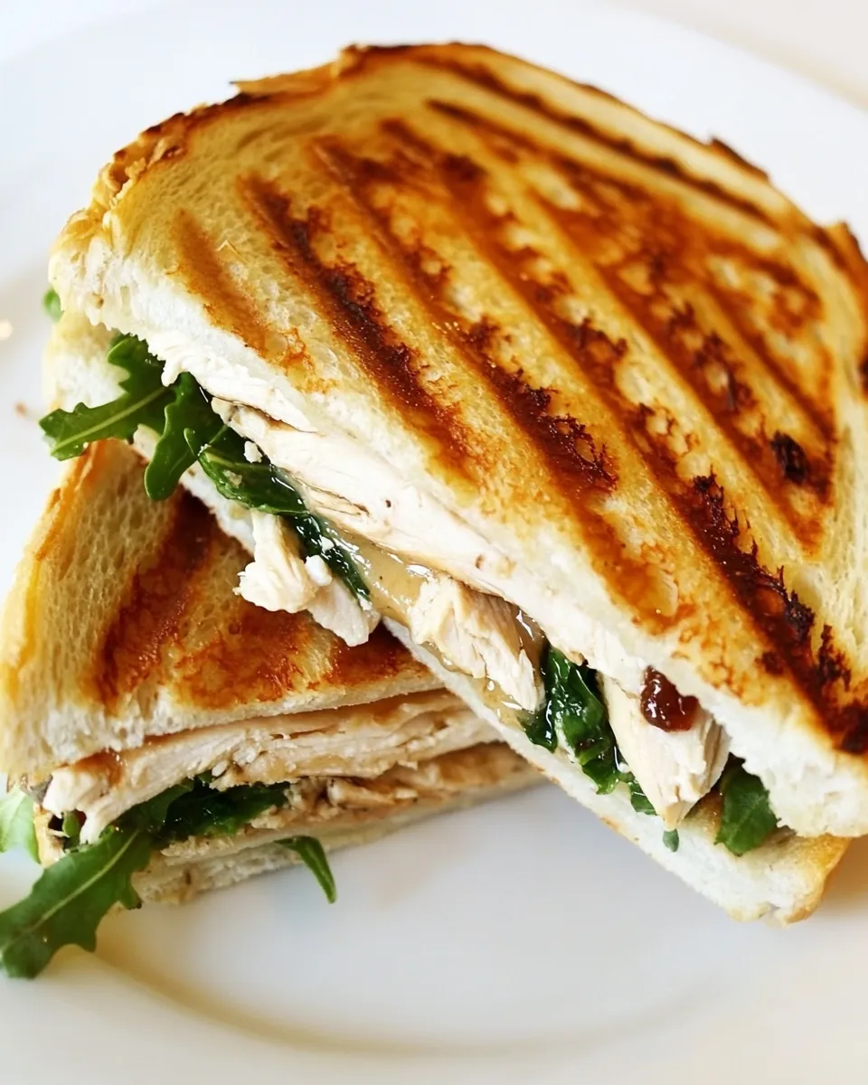 Delicious Chicken Panini with Fig Jam, Arugula, and Blue Cheese plate image