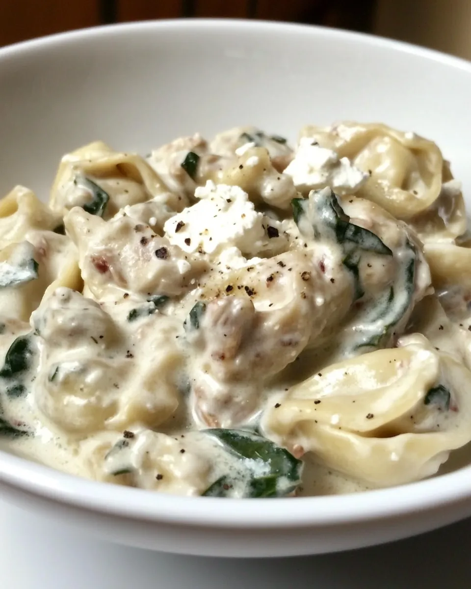 Quick Chicken Tortellini with Feta Cream Sauce food shot