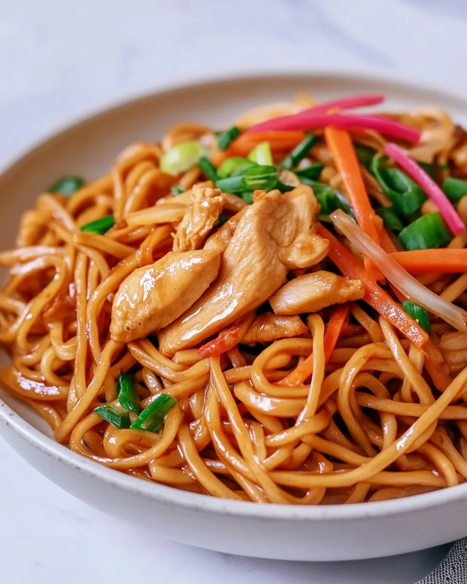 Delicious Chicken Yakisoba food shot