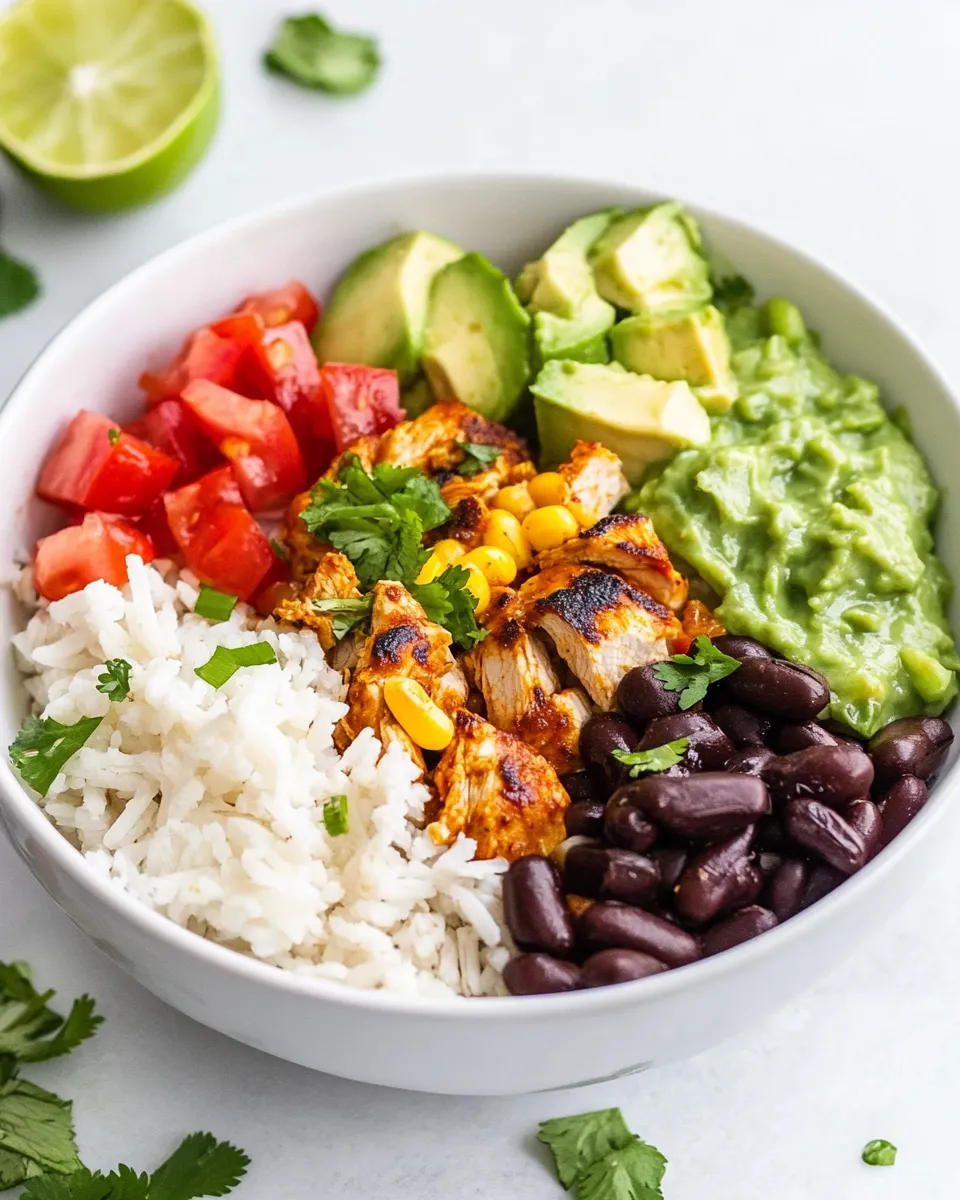 Classic Chipotle Chicken Burrito Bowls food shot