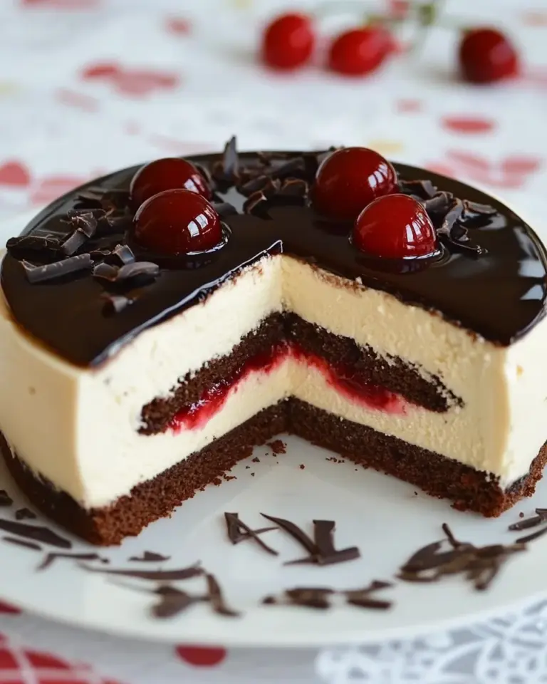 Homemade Chocolate Cheese Mousse Cake w/ Cherry Jam photo